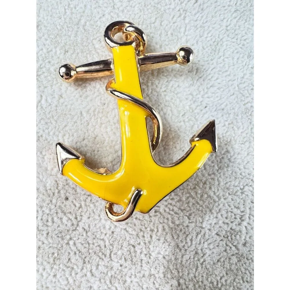 Dane Craft Yellow Enamel Anchor Pendant with Gold Tone Detail